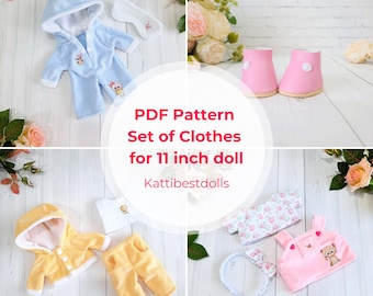 PDF Sewing Patterns for Doll Clothes – 11 Inch Textile Doll Outfit Set, Handmade Doll Wardrobe Patterns