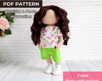 9 Inch Doll Clothes PDF Pattern T-Shirt & Shorts with Pockets Sewing Tutorial