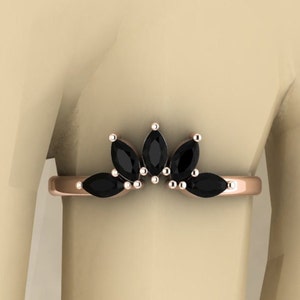 Crown black onyx silver ring Marquise shape engagement ring onyx band faceted cut vintage gift Christmas gift for her
