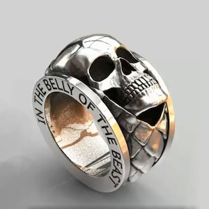 Skull Ring, Belly ring, beast ring, Belly Ring, Man&#39;s Ring, Gift for Man&#39;s, Devil Skull Ring, 925 Sterling Silver Devil Ring, Unique Skull