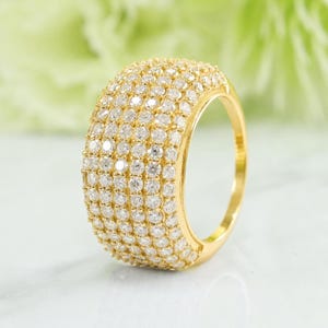 Art deco Oura Ring Cover Wedding ring 14k yellow gold Luxury Fine Jewelry Guard Moissanite Cluster Dainty Jacket ring, Enhancer women ring