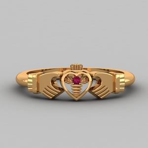 Bee Design Claddagh verjaardag ruby stenen ring cluster geboortedag cadeau ring hart ring prong art deco verlovingsring bruids set handgemaakt