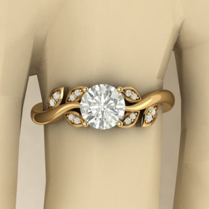 925 Sterling Silver American Diamond Ring, Wedding Zircon Ring Leaf Ring, Birthday Zircon Ring, Unique Zircon Ring, Yellow Plated Ring