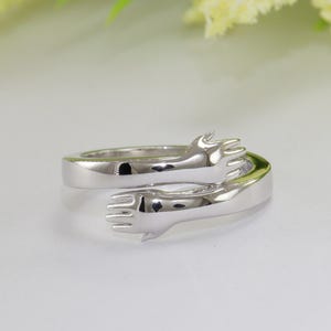 925 sterling silver women men open adjustable custom ring, hug ring, couple gift ring, rhodium plated ring, silver hug ring, love ring