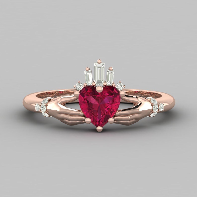 Unique Claddagh 6mm Heart Shape Ruby Gem July Birth Ring Couple Gift ...