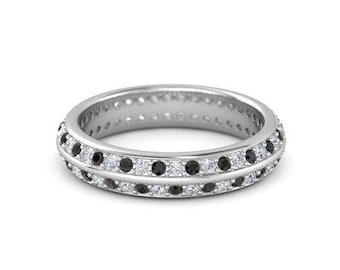 Eternity zilveren trouwring, zirkonia vol rond de eternity-ring, stapelbare eternity-ring, zwarte onyx eternity-ring, cadeauring