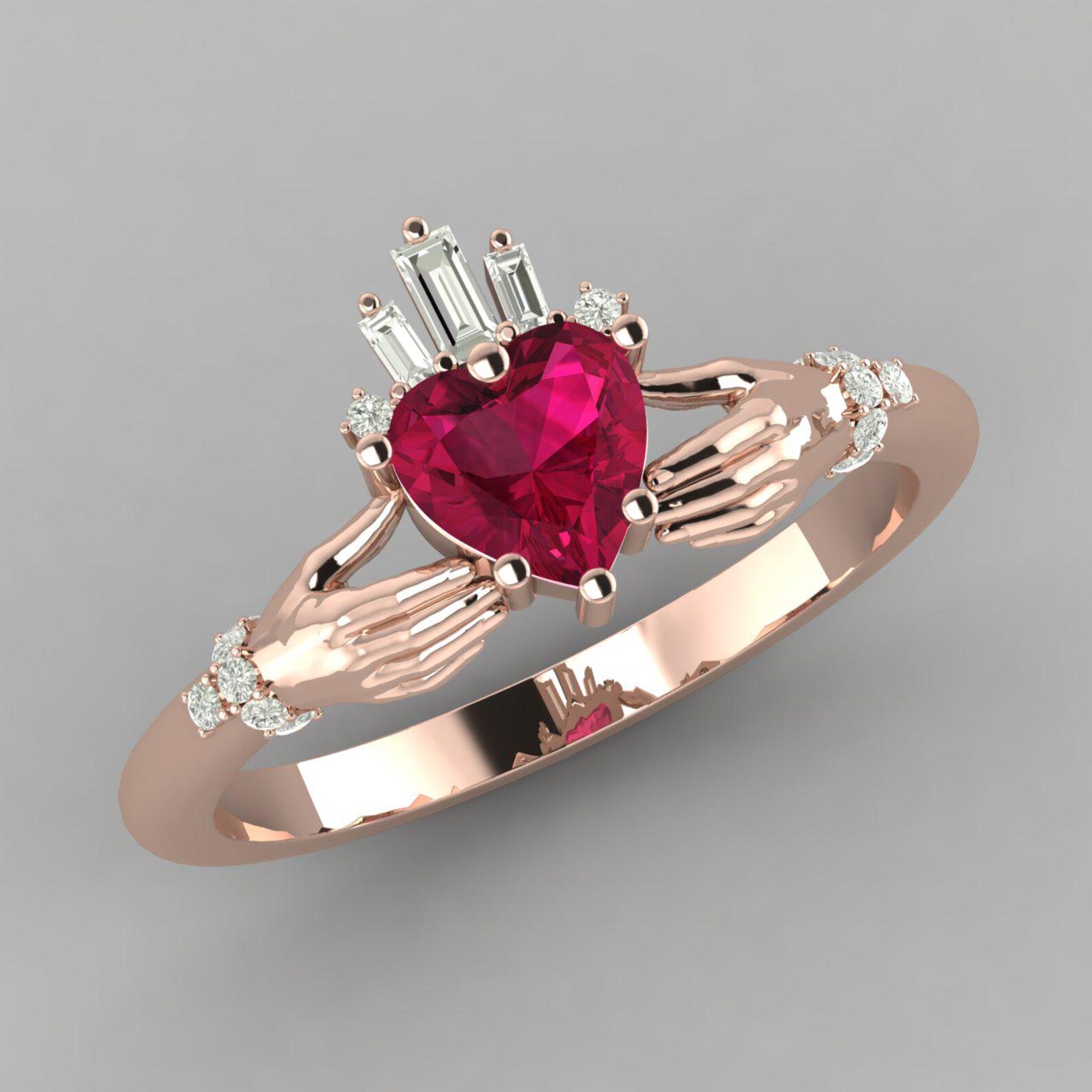 Unique Claddagh 6mm Heart Shape Ruby Gem July Birth Ring Couple Gift ...