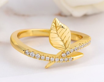 Leaf branch ring | Rhodium leaf ring | layering ring | vine ring | leaf jewelry ring | Dainty leaf ring | nature leaf ring | delicate ring
