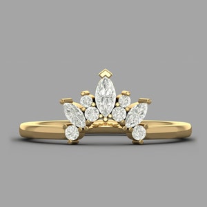 Curved wedding band ring | Crown ring ceremony gift | Prong Set Ring | White Zircon Band Ring | Women Gift Ring | Solitaire band ring