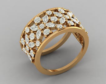 Anillo Oura de oro macizo de 14 quilates con forma de flor marquesa, anillo de boda con racimo de moissanita, anillo Oura personalizado único, regalo para mujer.