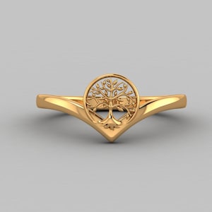 Minimalist 14k Gold Tree Ring, Thin V-Shape Band, Chevron Nature Ring, Tiny Women Jewelry, Simple Everyday Gold Ring, Stackable Ring for Her