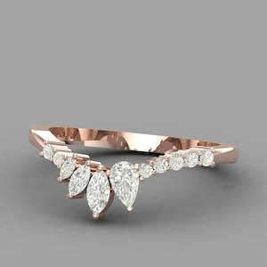 Weißer Zirkon Hochzeit Band Ring, Gebogener Ehering Gelbgold Ring, Zierliche Stapeln passende Band Brautversprechen Band einen zarten Ring, Geschenk