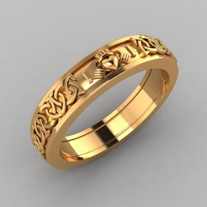 Claddagh Wedding Band Celtic Engagement Band ring Heart Designer ring 14k solid yellow gold Dainty Simple band Infinity His Her Band