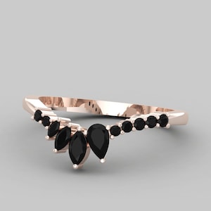 Black Onyx Engagement Curved Band Ring, Marquise Shape Prong Set Ring,solitaire Curved Band ring,Stacking Curved Band ring,Curved Engagement