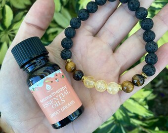 Tiger’s Eye and Citrine Lava Bead Bracelet / Tiger’s Eye Jewelry / Citrine Jewelry / Beaded Bracelet / Crystal Bracelet / Lava Bead Bracelet