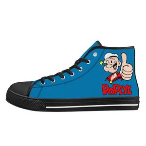 Popeye Shoes Men&#39;s High Top Canvas Shoes Blue Men&#39;s Popeye the Sailor Man Shoes