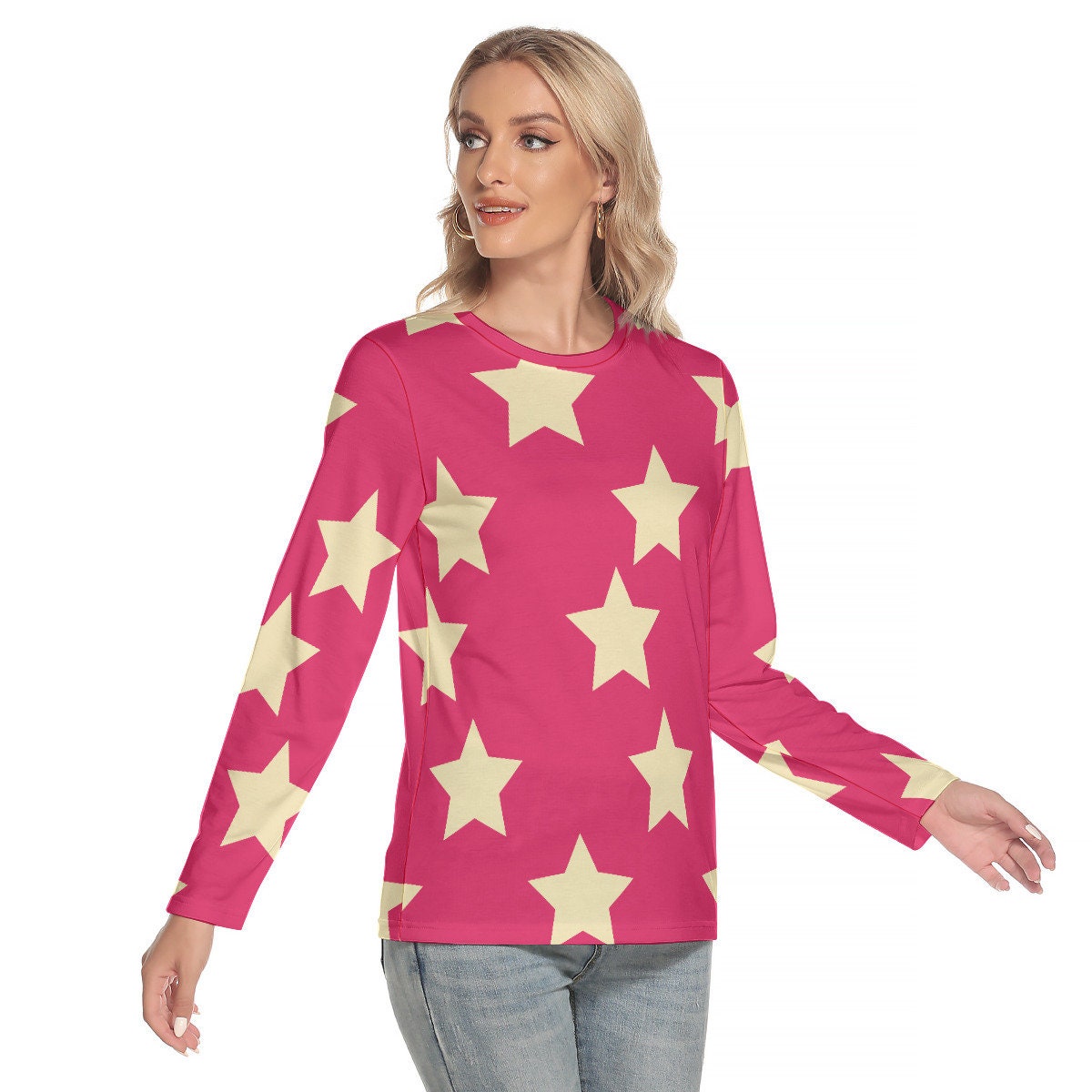 Pink With Yellow Stars Women's Long Sleeve T-shirt - Etsy