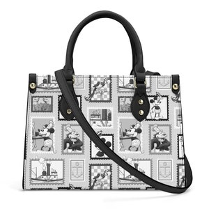 Steamboat Willie Bag Steamboat Willie Faux Leder Handtasche Schwarz und Weiß Steamboat Willie Cartoon Tasche 1928 Mickey Geldbörse