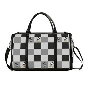 Steamboat Willie Duffel Bag in Vegan Leather Retro Minnie and Mickey Vegan Leather Duffle Bag Foldable Checker Pattern Leather Travel Bag