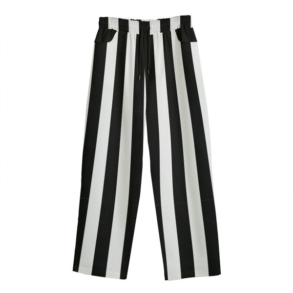 Black and White Striped Pants Black and White Striped Unisex Straight Leg Casual Trousers in 100% Cotton