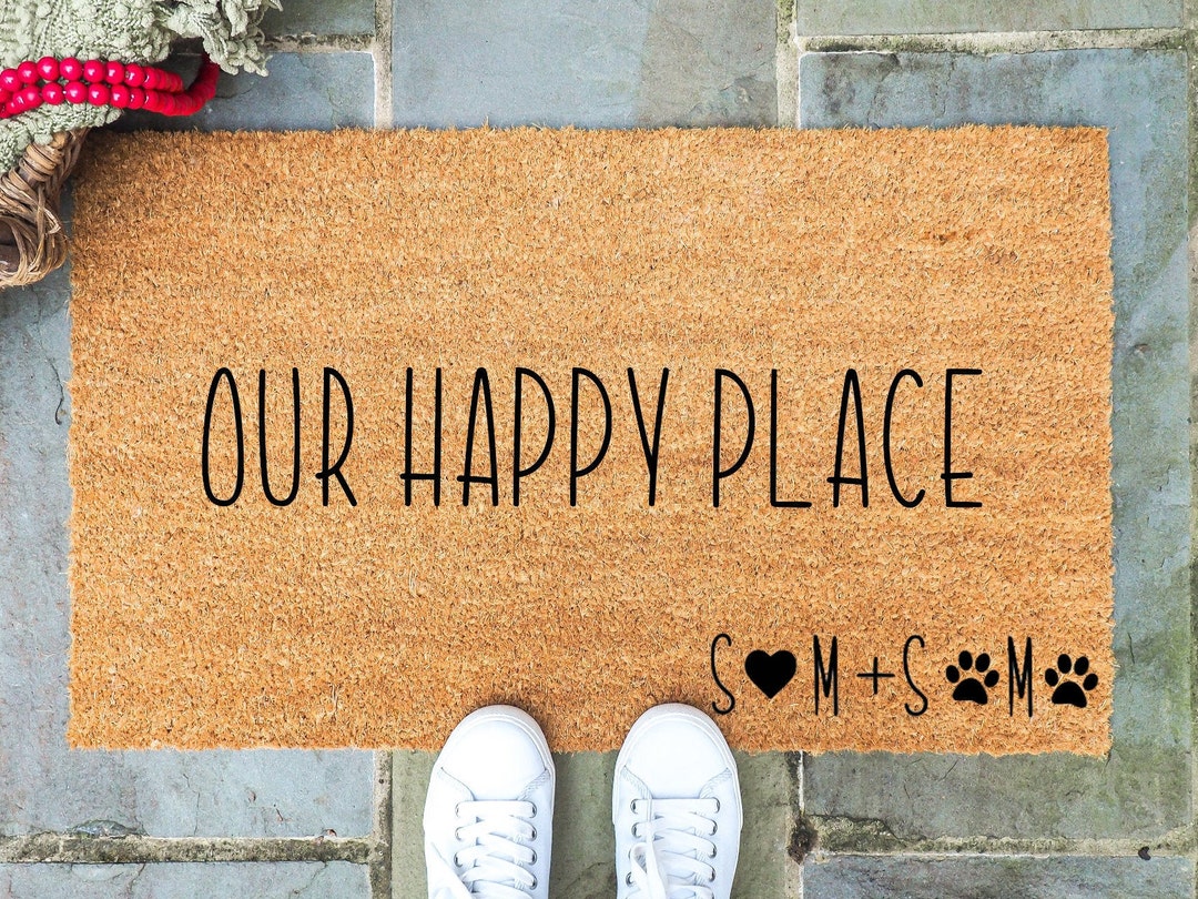 Our Happy Place Doormat / Initial Doormat / Family Doormat / Etsy