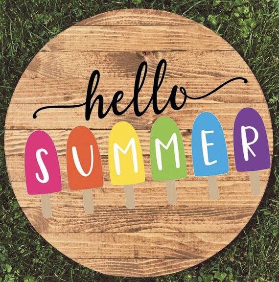 WaaHome Hello Summer Door Sign 6x12 Farmhouse Summer Decor Sign for Home Wall Front Door Decorations