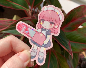 Handmade Cute pink chainsaw sticker | Creepy cute sticker | Handmade kawaii gore sticker