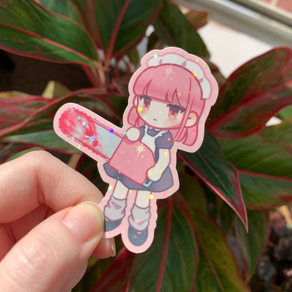 Handmade Cute pink chainsaw sticker | Creepy cute sticker | Handmade kawaii gore sticker