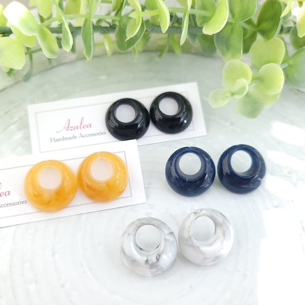 Non-Metal Metal Free Earrings / Circle Ring Resin Plastic / Silicone Post / Hypoallergenic Studs / 1 pair / Gray Navy Black Orange Marble