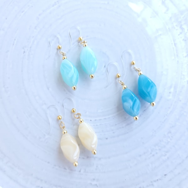 Non-Metal / Metal Free Earrings / Hooks / Acrylic Twisted Drop Charms / Marble / 1 pair / Dark Green Blue Ivory Sky Blue White Mix