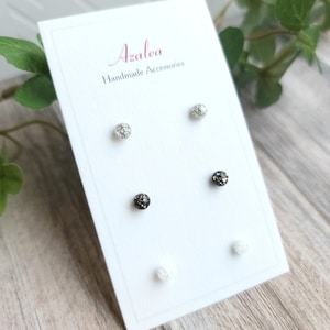 Non-Metal Metal Free Earrings/ VERY TINY Circle Resin Earrings Plastic / Silicone Back / Hypoallergenic Studs / 3 pairs / Black White Silver