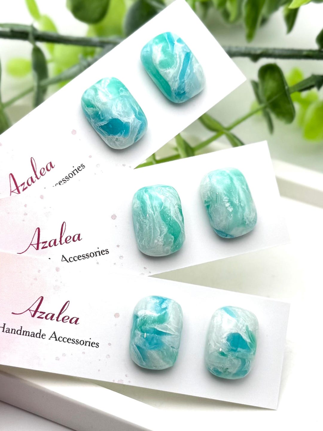 Rectangular Mint Green Teal Marble Resin Earrings – Hypoallergenic Non ...