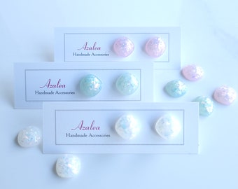 Non-Metal Metal Free Earrings / Small Square Earrings Plastic / Silicone Back / Hypoallergenic Studs / 1 pair / White Green Pink with Aurora