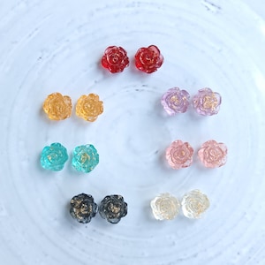 Pendientes sin metal de 11 mm / Flor / Transparente / Parte posterior de silicona / Hipoalergénicos / 1 par / Transparente Verde Amarillo Morado Dorado