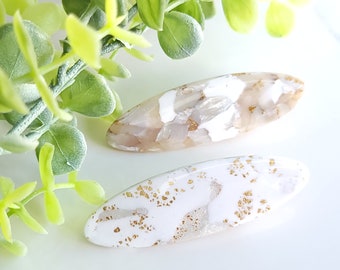 Hair Accessories / Hair Clip with Polymer Clay / White Pearl Beige Grey Gold mix / 60mm / Alligator Clip