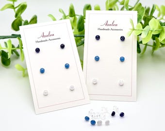 Non-Metal Metal Free Earrings / VERY TINY Circle Resin Earrings Plastic / Silicon Post / Hypoallergenic Studs / 3 pairs / Blue set