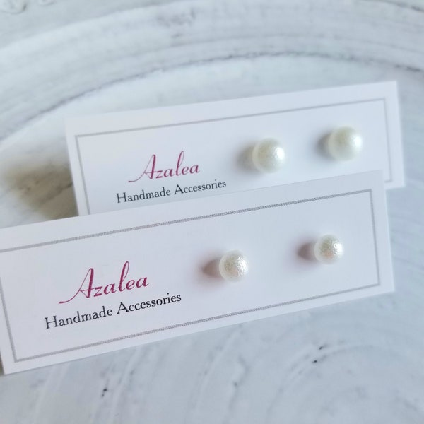 Non-Metal TINY Metal Free Earrings / Tiny Half Round Pearl Earrings / Studs / Hypoallergenic Studs / 1 pair / Pearl color / Cream White
