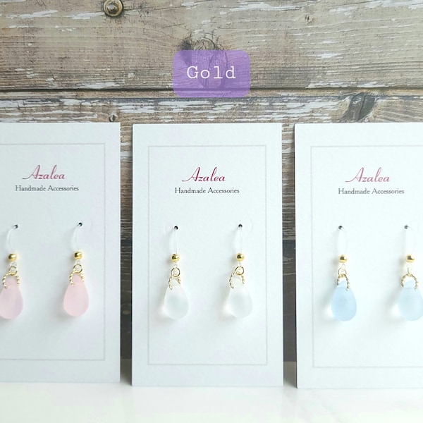 Non-Metal / Metal Free Earrings / Hooks / Acrylic Teardrop Charms / Frosted Matte White / 1 pair / White Pink Blue/ Gold Silver / Drop