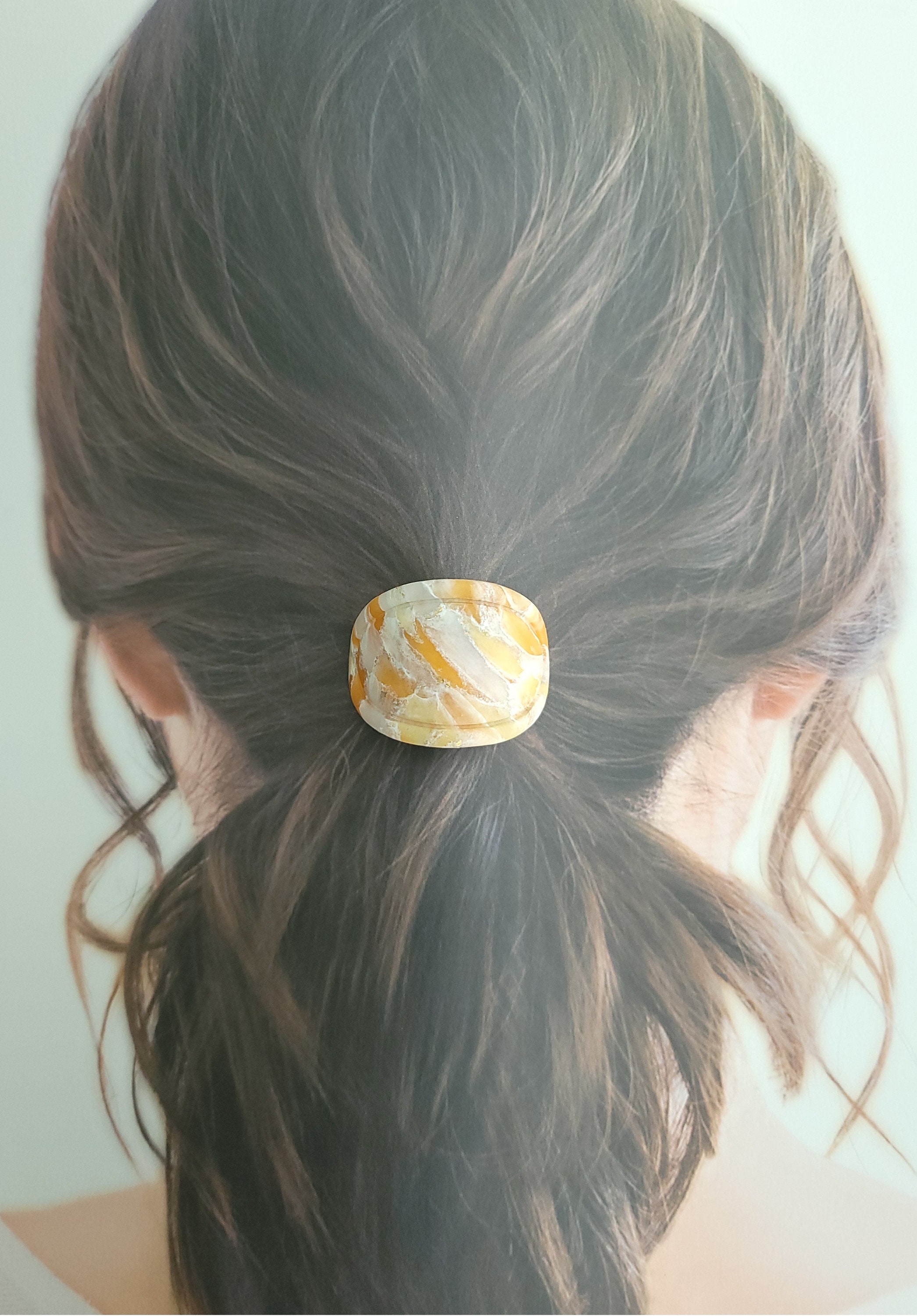 Ponytail Hook / Cuff Holder / Polymer Clay Resin / Hook to Hair Tie / Hair Accessories / Curved / Pink White Orange Yellow Marble mix