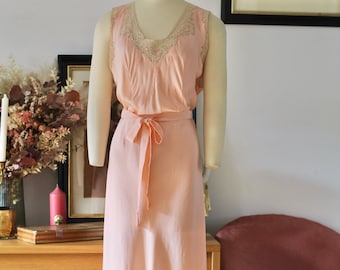 Long silk satin jumpsuit c.1930 - French 30s silk nightgown