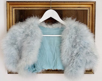 Bolero in piume di marabù azzurro cielo - francese vintage