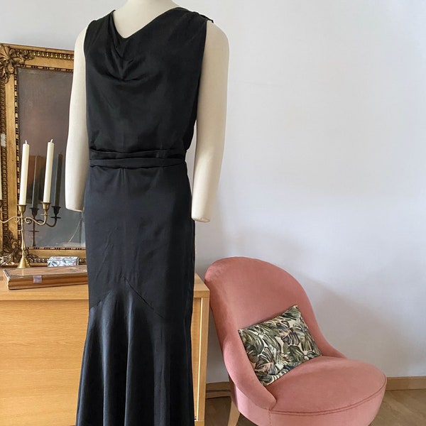 30s black satin dress