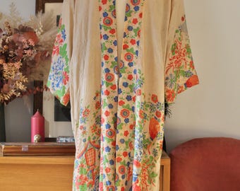 Peignoir Kimono en pongé de soie c.1920 fleurs