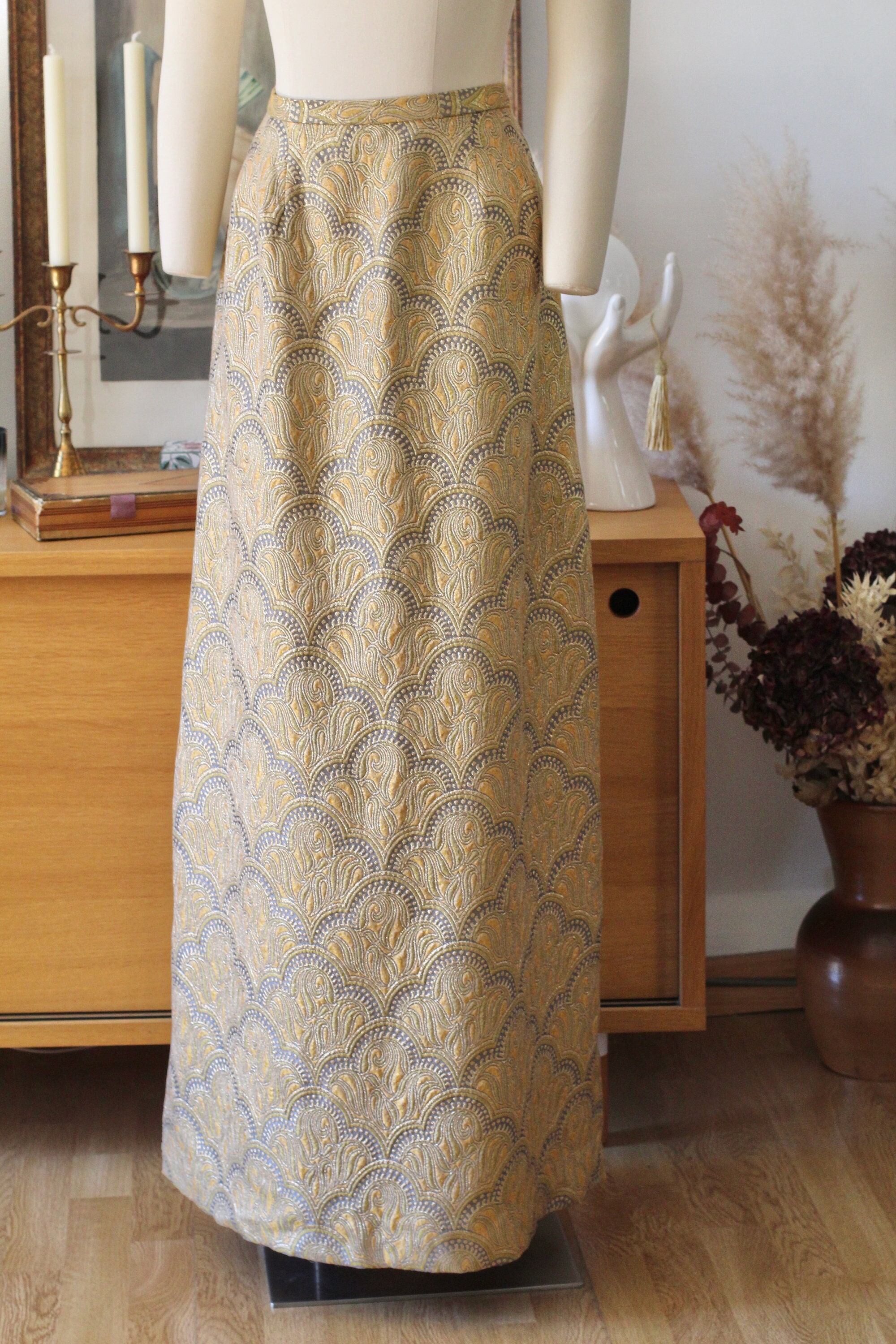 brocade box pleated long skirt