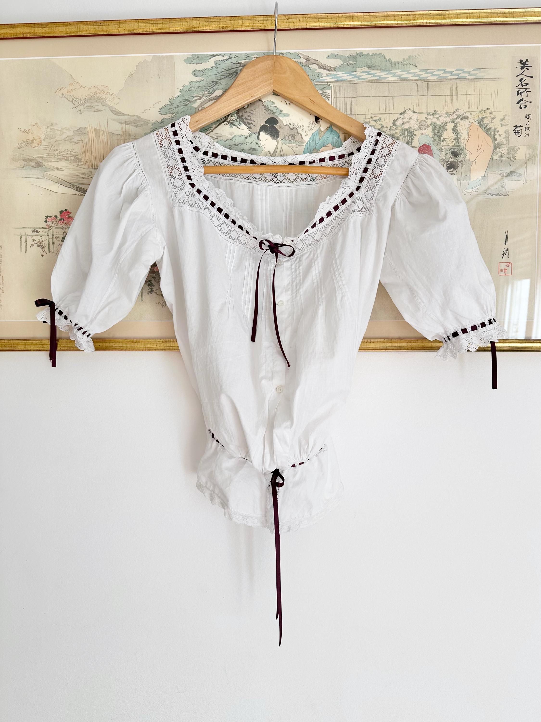 Chemisier Ancien 1910 En Linon Et Dentelle Main - Taille 38 - Blanc - Occasion Vintage