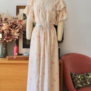 Rare! French vintage nightgown - 40s silk dress - Floral silk dress c. 1940