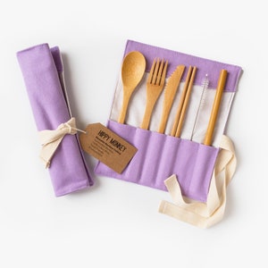 Reusable Bamboo Cutlery Set | Lavender | Eco Friendly Travel Utensils | Camping Utensils | Bamboo | Zero Waste Cutlery | Zero Waste Gift