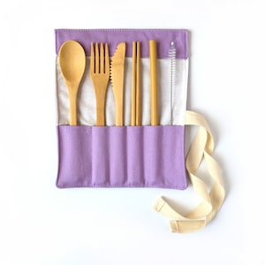 Reusable Bamboo Cutlery Set Lavender Eco Friendly Travel Utensils Camping Utensils Bamboo Zero Waste Cutlery Zero Waste Gift image 3