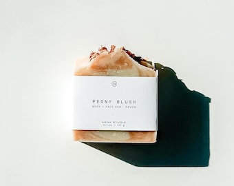 Peony Blush Body + Face Bar | Pink Clay Soap, Natural Vegan Cleanser, Geranium Palmarosa Soap, Handmade Spa Gift, Self Care Gift for Her
