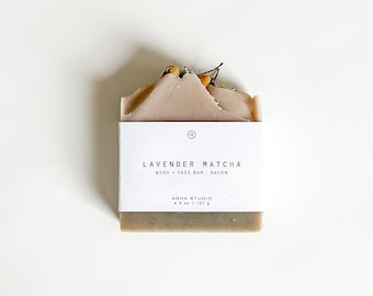 Lavender Matcha Soap Bar | Natural Face + Body Soap, Antioxidant Matcha Soap, Vegan Handmade Soap with Oats, Clay & Essential Oils